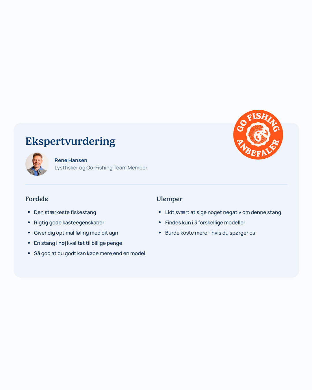 Ekspertvurdering-element på den nye side til GoFishing