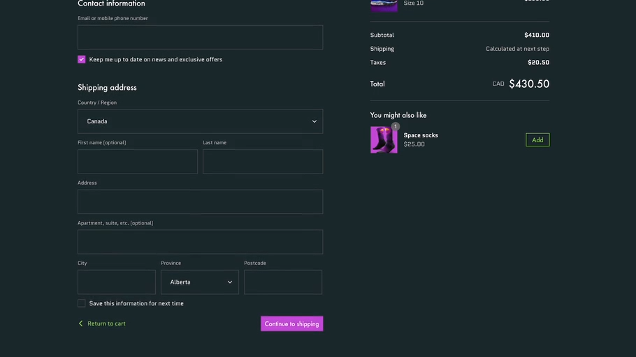 Viser opsætning af branding elementer i Shopify Checkout.