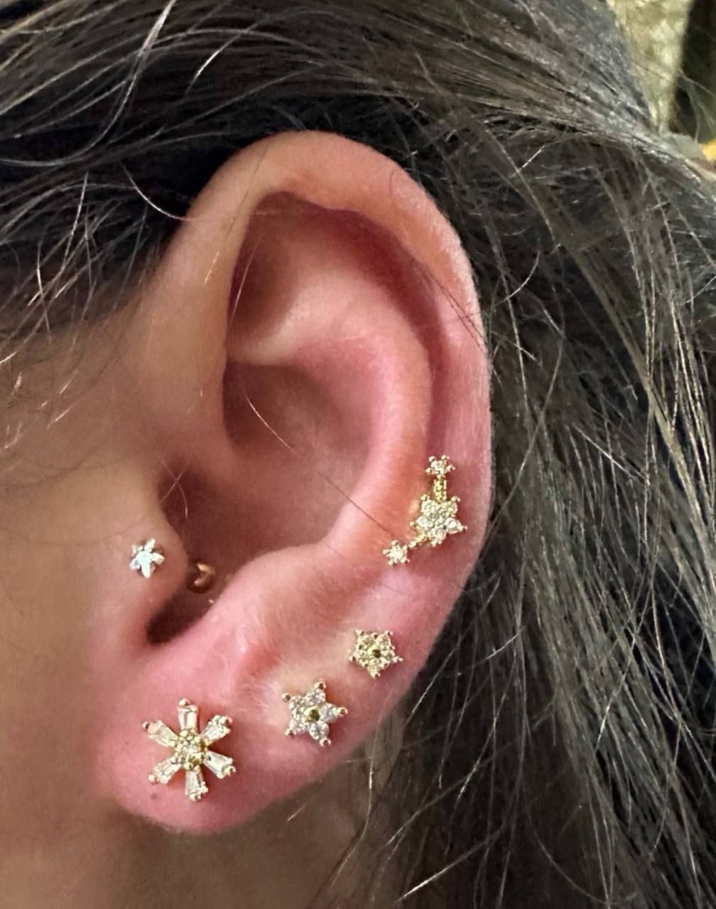 Gold Star & Floral Ear Stack