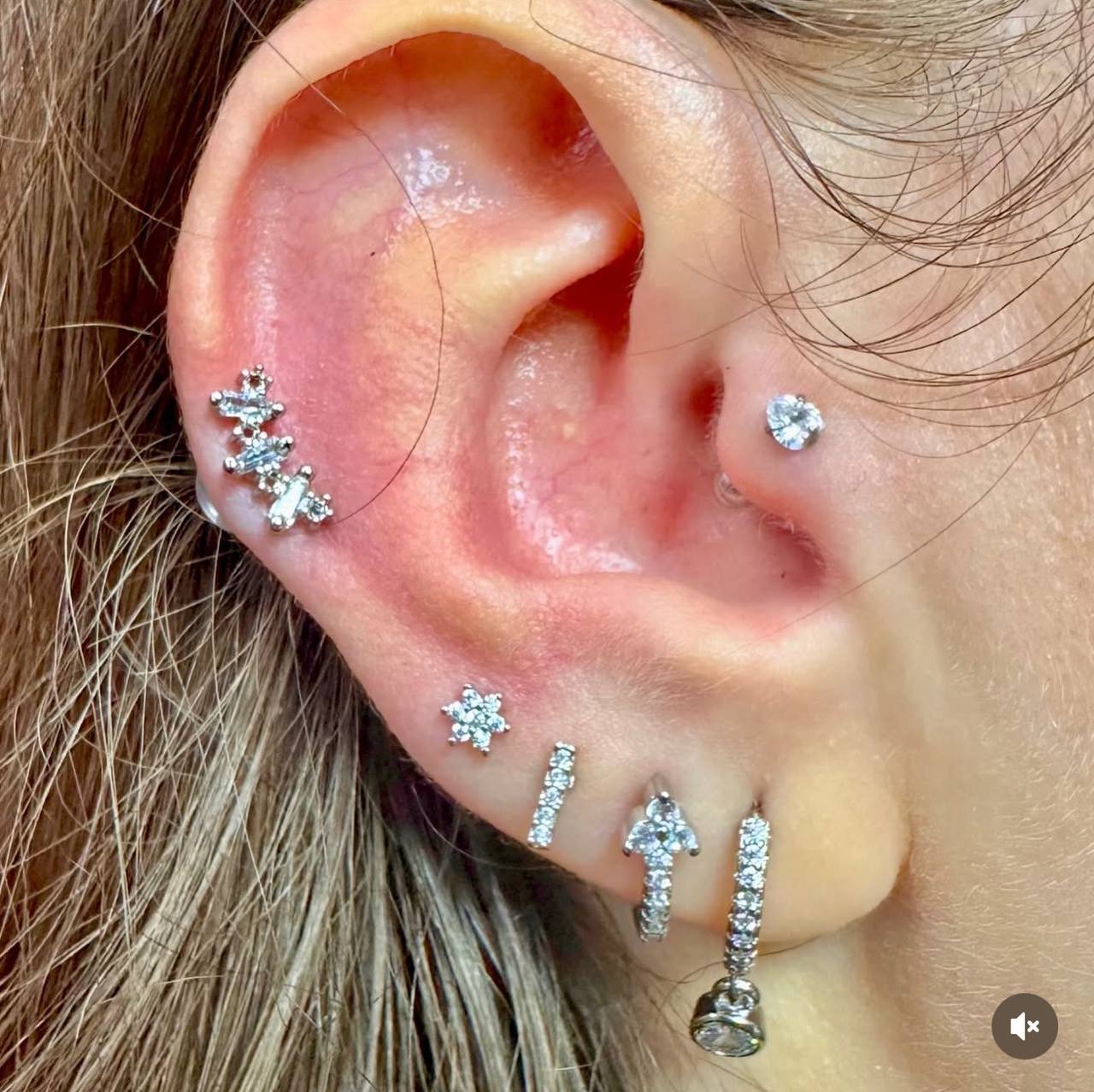 Silver Crystal Helix, Tragus & Lobe Stack