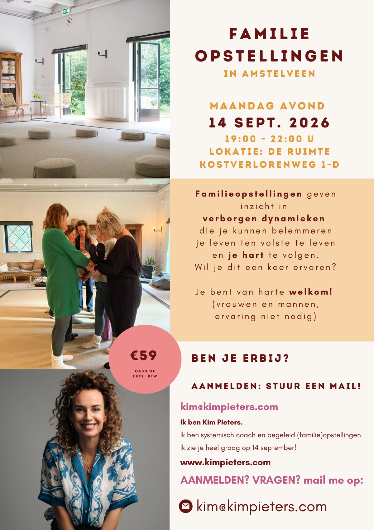 Workshop familieopstellingen met Kim Pieters, maandag 14 september in Amstelveen