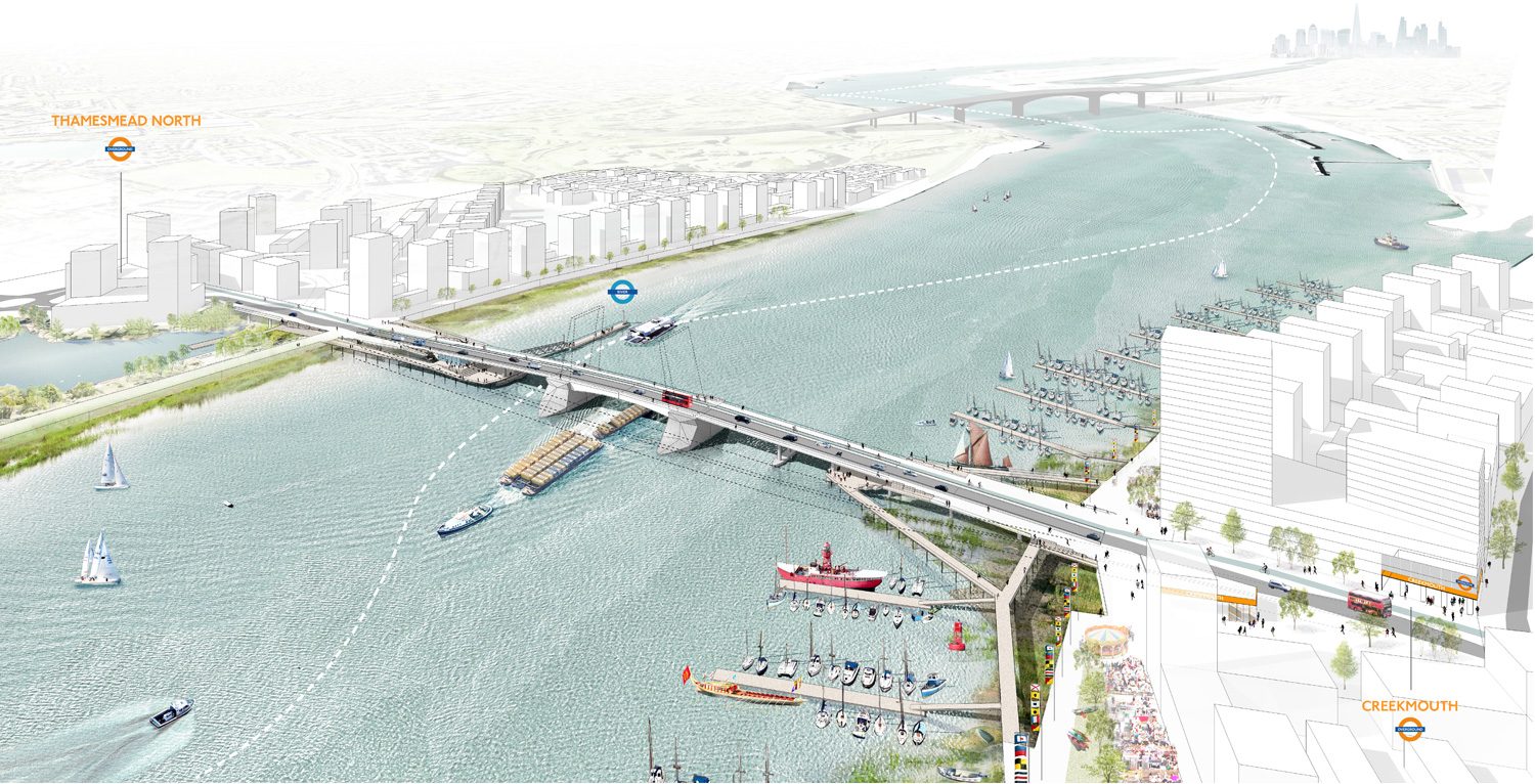 Overview of the bridge looking upstream