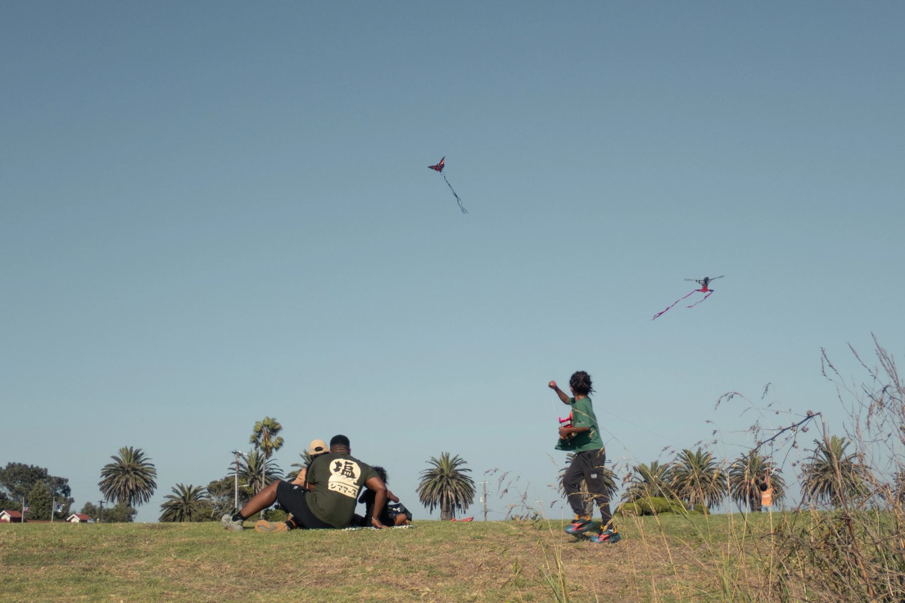 A kid flying a kite