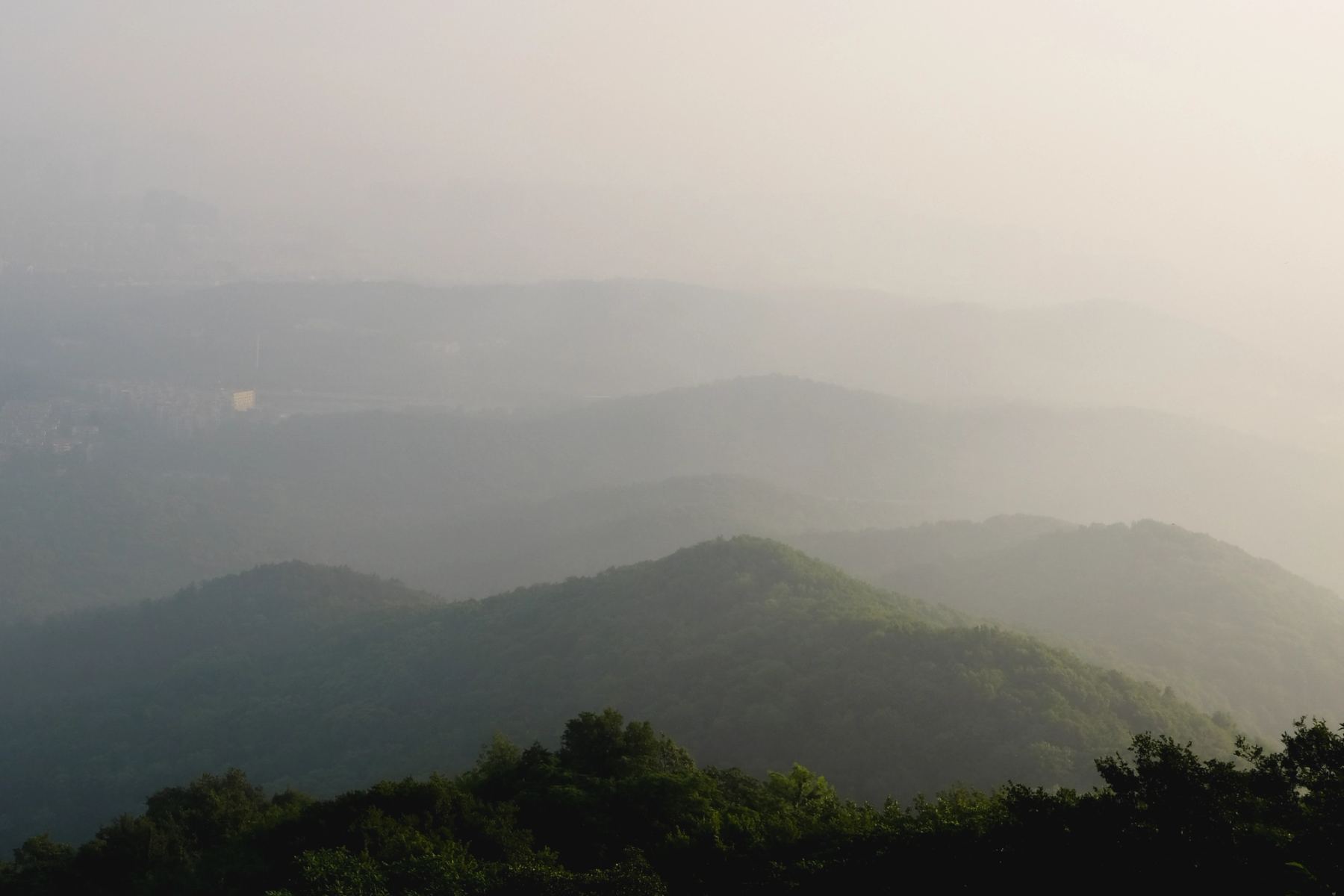 Hills in fog