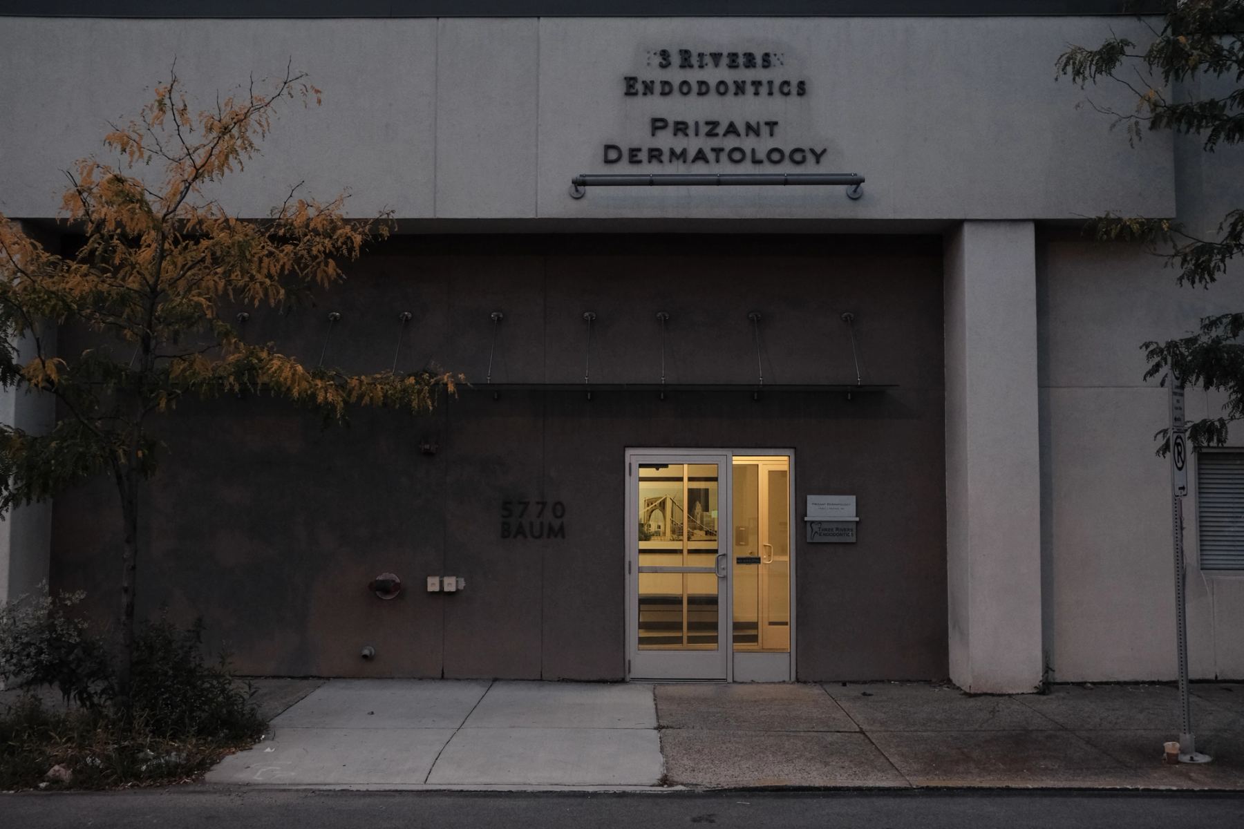 Street view of a lighted up door