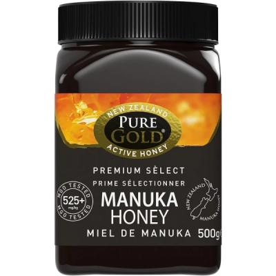 A jar of Pure Gold 525, an premium manuka honey.