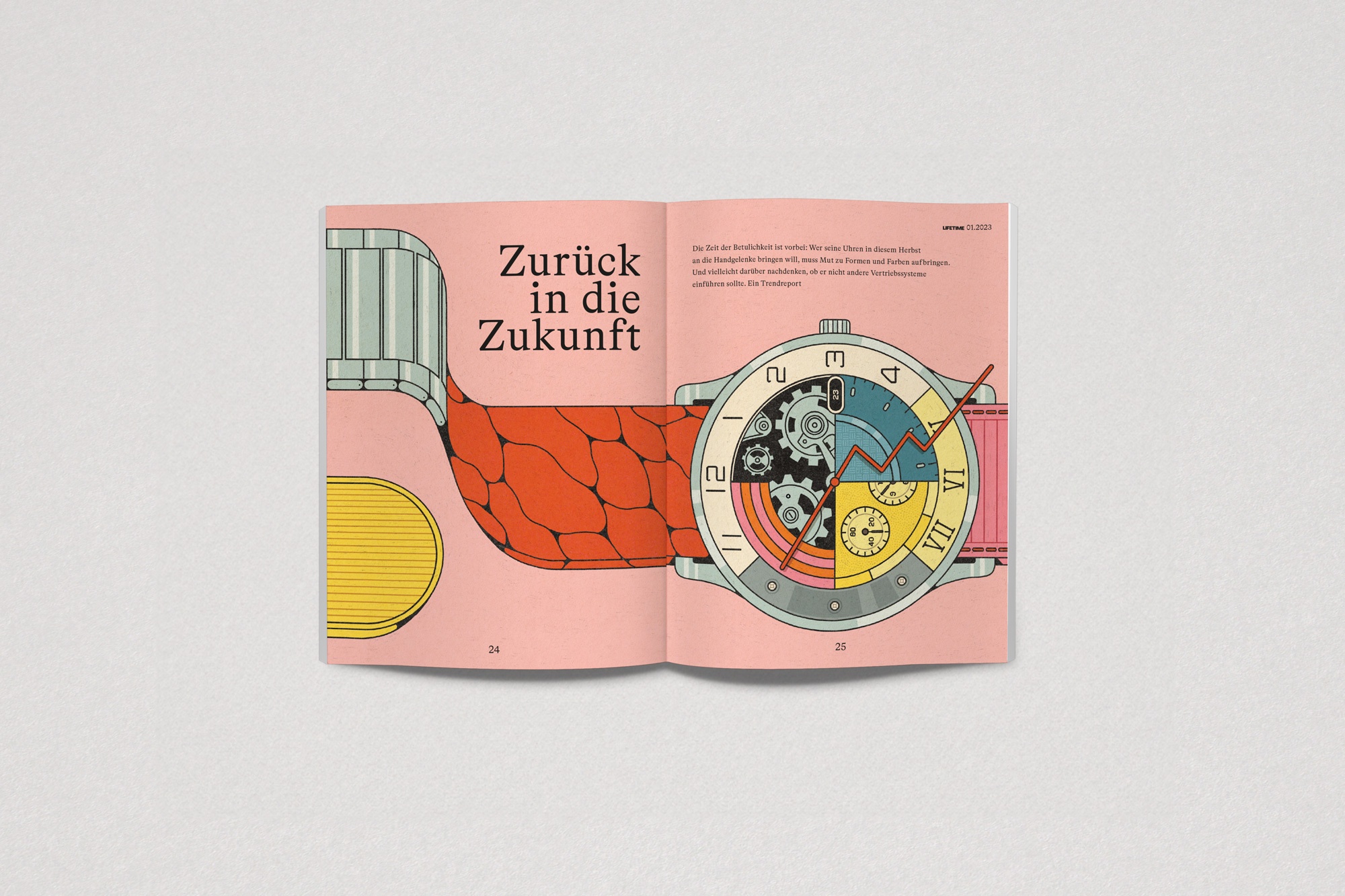 Stuttgarter Zeitung magazine watches Lifetime layout illustration by Nada Hayek
