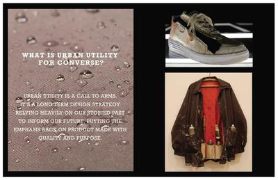 Photos of a barry mcgee jacket and a shoe. Converse Blue Sky project focusing on the concept of Urban Utility and what it means to both the consumer and the brand.