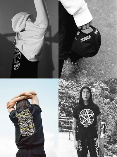 A collection of images of a man outside hanging out alone. Neighborhood x Converse collab.