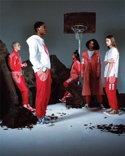 An image of a group of women in the Feng X Converse collection. Converse X Faith Connexion, Koché, Feng Chen Wang collaboration