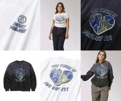 Unisex Tee & Crew neck sweatshirt being modeled by a beautiful woman with long hair and a handsome gentleman. The graphic reads "You break it, you buy it" with a broken heart-shaped earth.