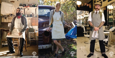 three people modeling an apron