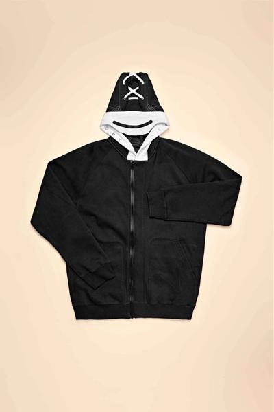 Front view of a black hoodie. Soloist x Converse collaboration.