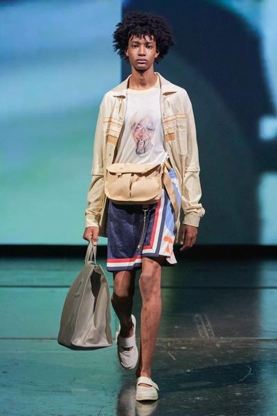 runway model wearing telfar x converse collaboration
