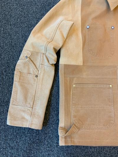 Close up of an upcycled carhartt jacket