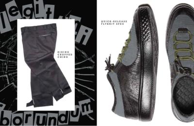 A photo of a pair of pants with reflective details and a rubber dipped shoe. Converse Blue Sky project focusing on the concept of Urban Utility and what it means to both the consumer and the brand.