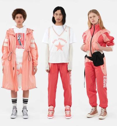 Three models of different genders and ethnic heritages wearing the Feng Chen Wang X Converse collection. Converse X Faith Connexion, Koché, Feng Chen Wang collaboration