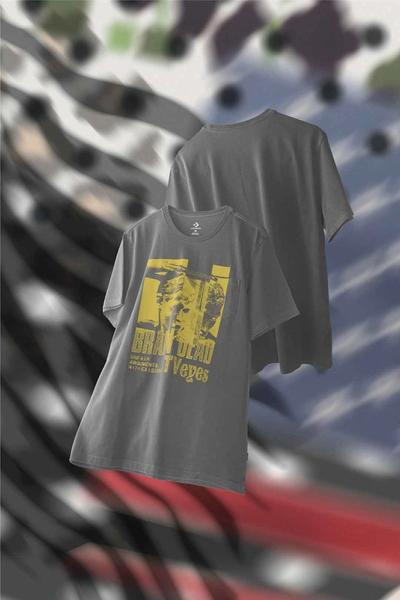 An image of multiple duplicate short sleeve t-shirts in the air with a background of polka dots, camo and the american flag. Brain Dead x Converse collaboration.