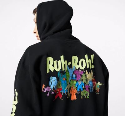 Close up of a back graphic featuring many Scooby Doo villains