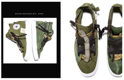 shoes made from utility/military scraps. Converse Blue Sky project focusing on the concept of Urban Utility and what it means to both the consumer and the brand.