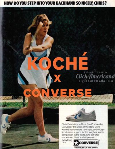 A photo of Chris Evert in an old Converse advertisement. Converse X Faith Connexion, Koché, Feng Chen Wang collaboration