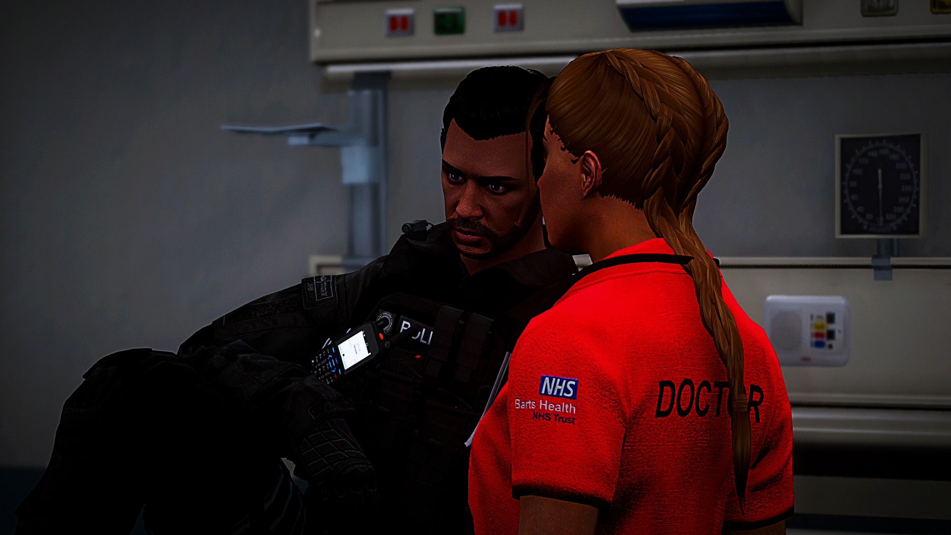 Authorised Firearms Officer being treated by a doctor