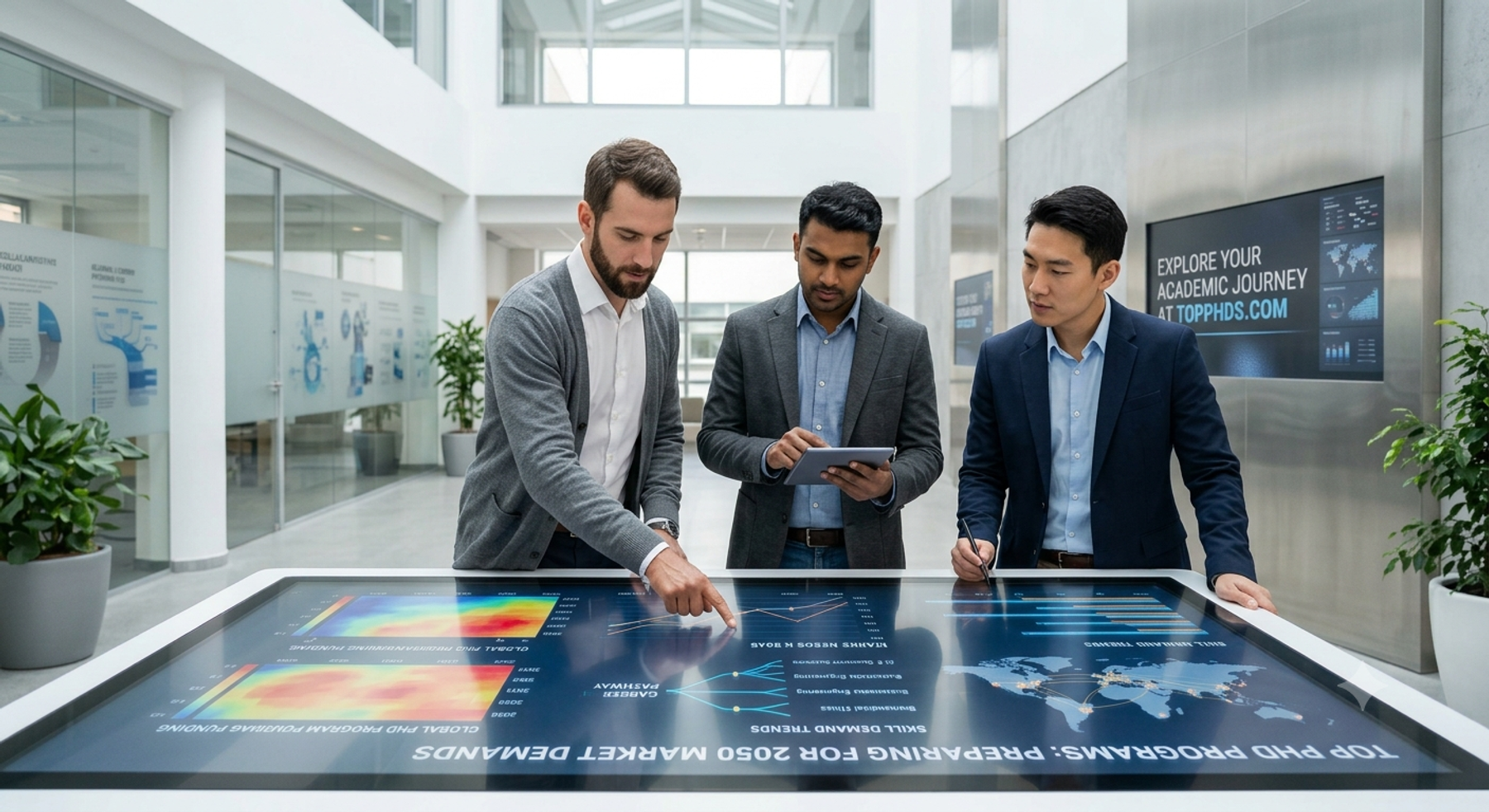 A group of multi-ethnic researchers in a modern university facility