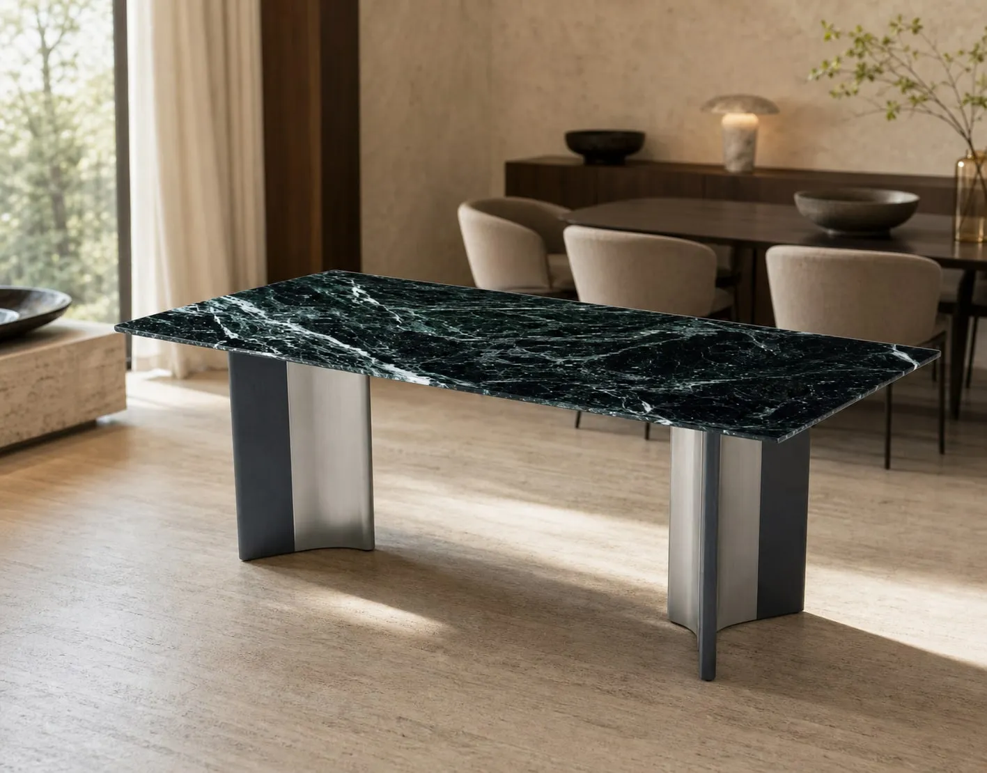 Flared-Cruciform Marble Dining Table 140×80 cm