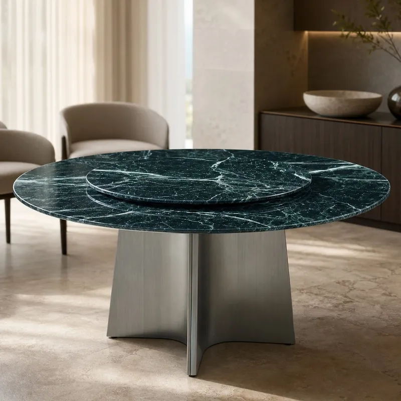 Faceted-Pedestal Marble Dining Table Ø135+Ø90 cm