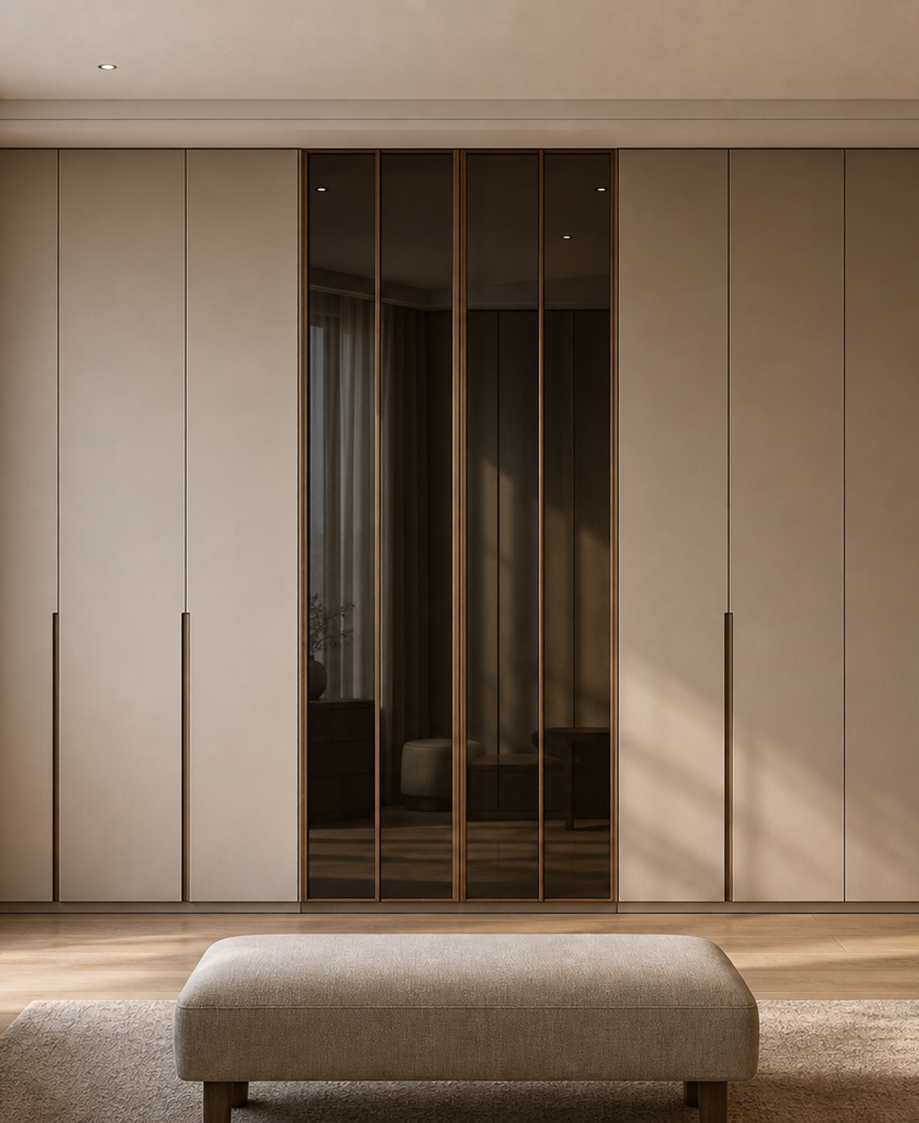 Fadior Voyage Wardrobe Suite with Atelier Gallery Spine — 304 stainless steel wardrobe system, front view