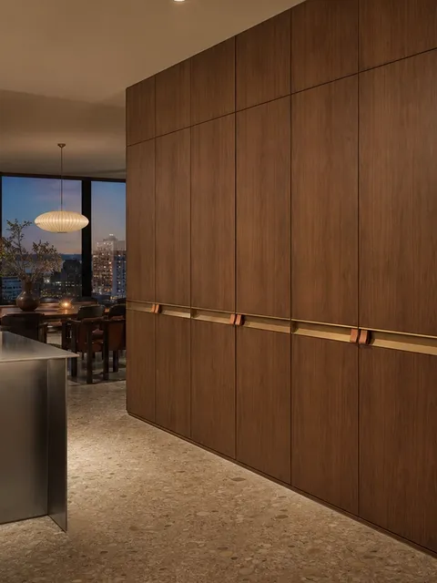 Fadior Voyage Wardrobe Suite with Spectral Patina Dressing Wall — 304 stainless steel wardrobe system, front view