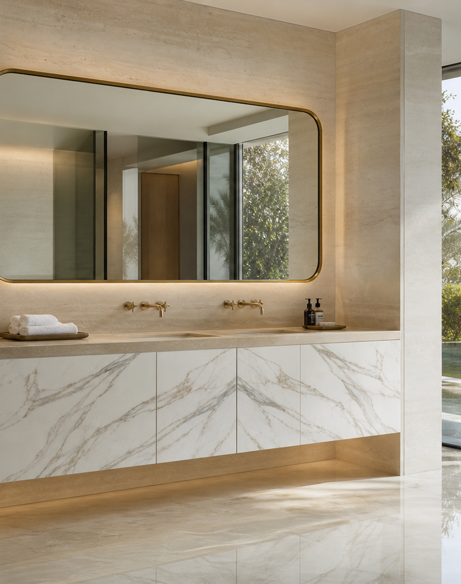 Fadior Voyage Bath Calacatta Basin Gallery — lifestyle setting with natural light and residential styling