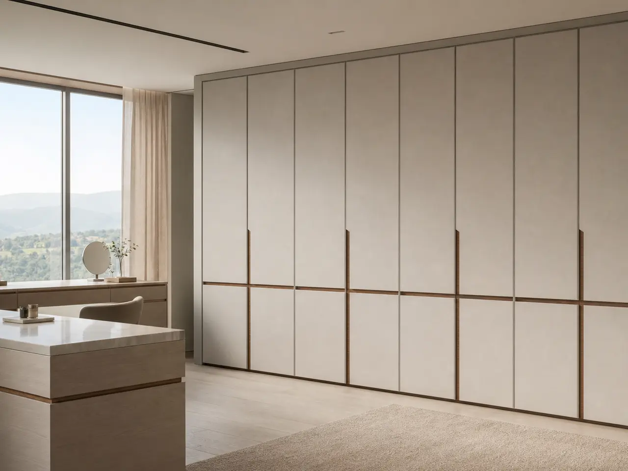 Fadior Lumiere Wardrobe Suite with Ribbed Pearl Dressing Lantern - custom 304 stainless steel wardrobe or walk-in closet with lighting, hanging, drawer storage, and residential finishes