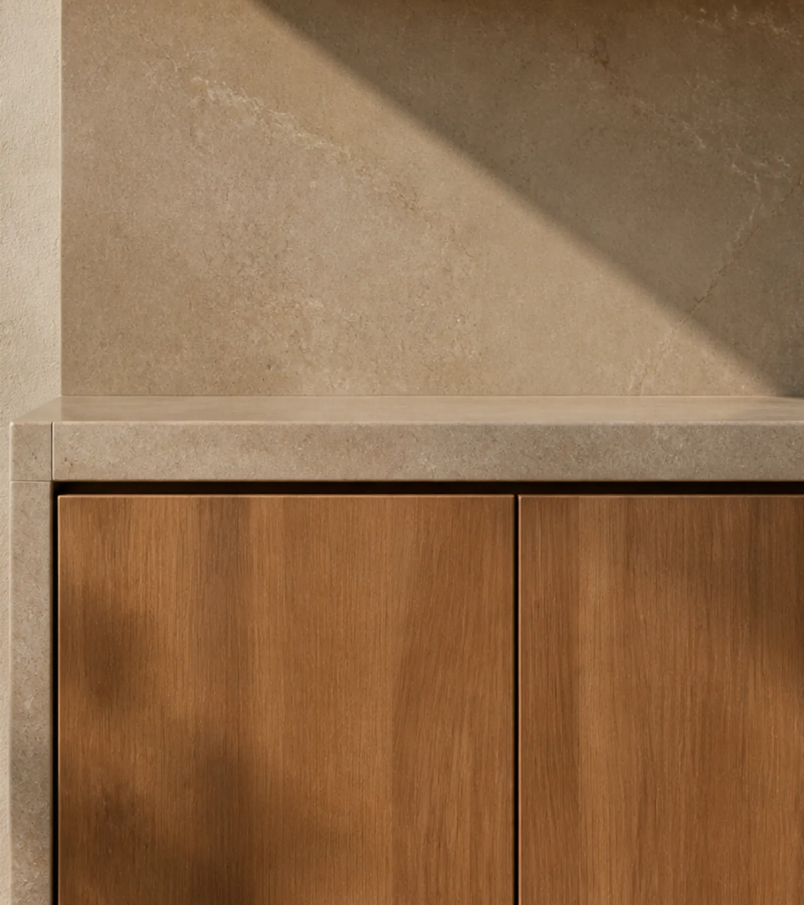 Fadior Armarios Meridian Kitchen with Porcelain Courtyard Climate Plane — close-up of stainless steel finish and hardware