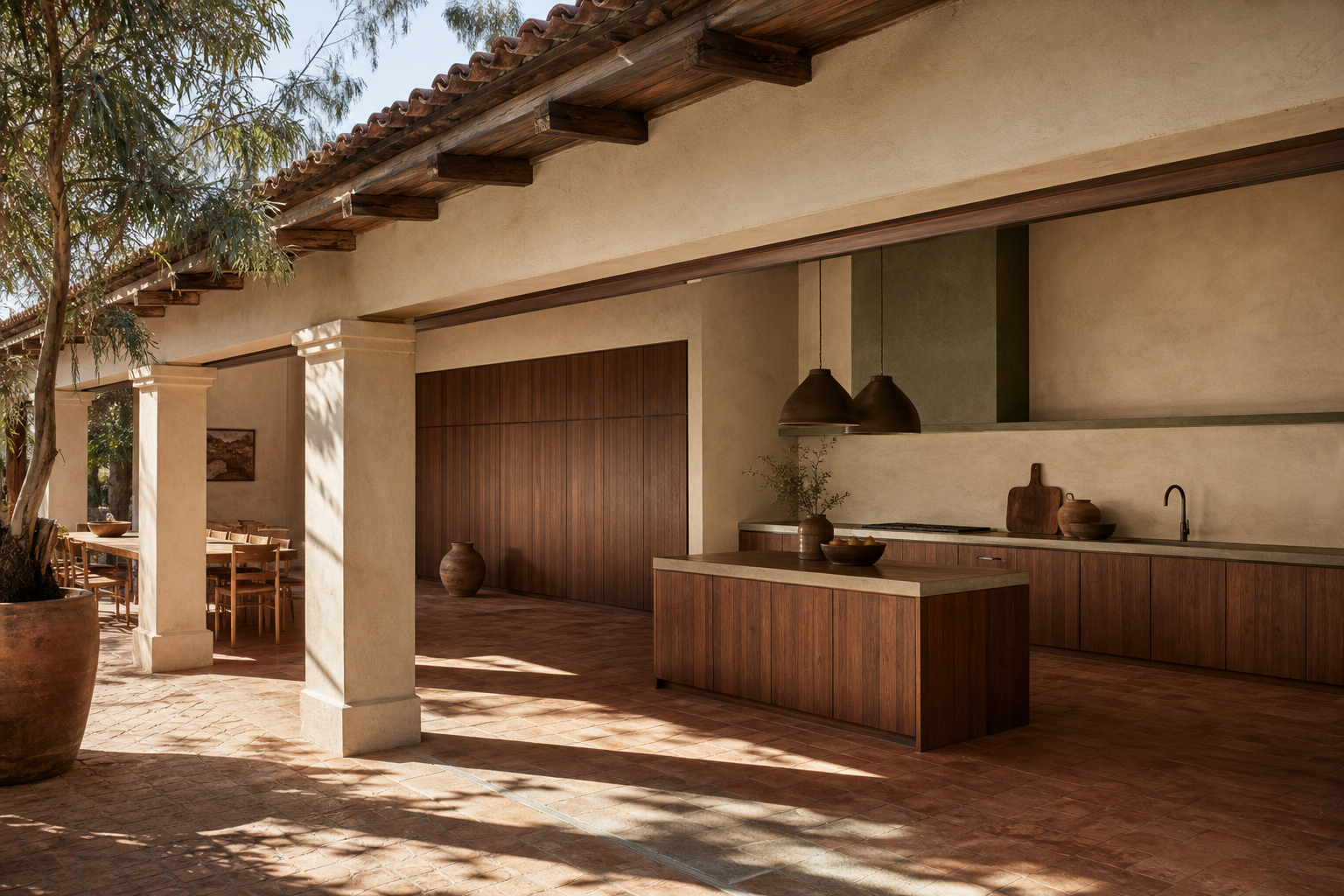 Fadior Dream Home Kitchen Suite with Courtyard Utility Spine — interior room context showing cabinet integration