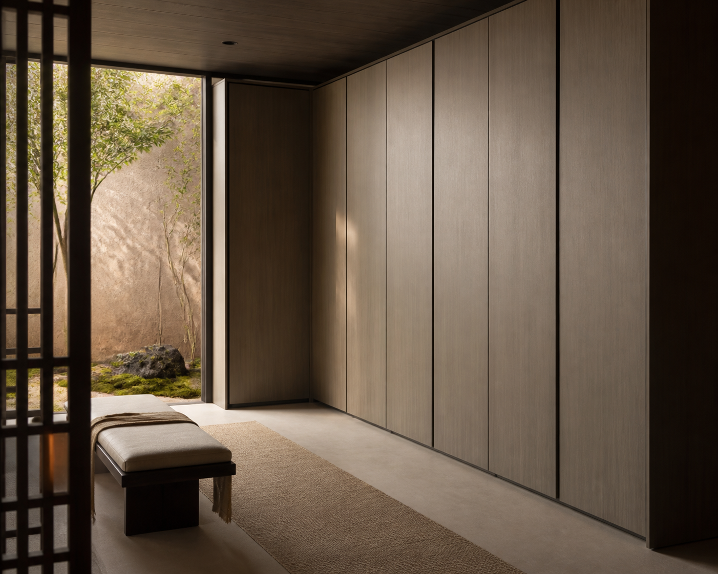 Suite de vestidor Resonance con galería de cierre guiado perspectiva interior