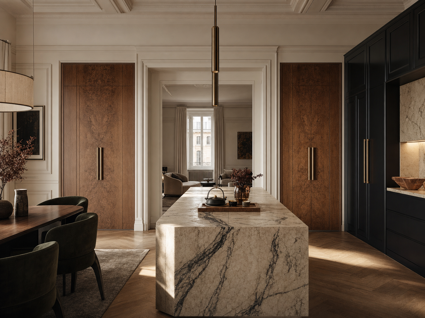 Fadior Silkstone Kitchen Suite with Tambour Tea Pantry Bay — interior room context showing cabinet integration