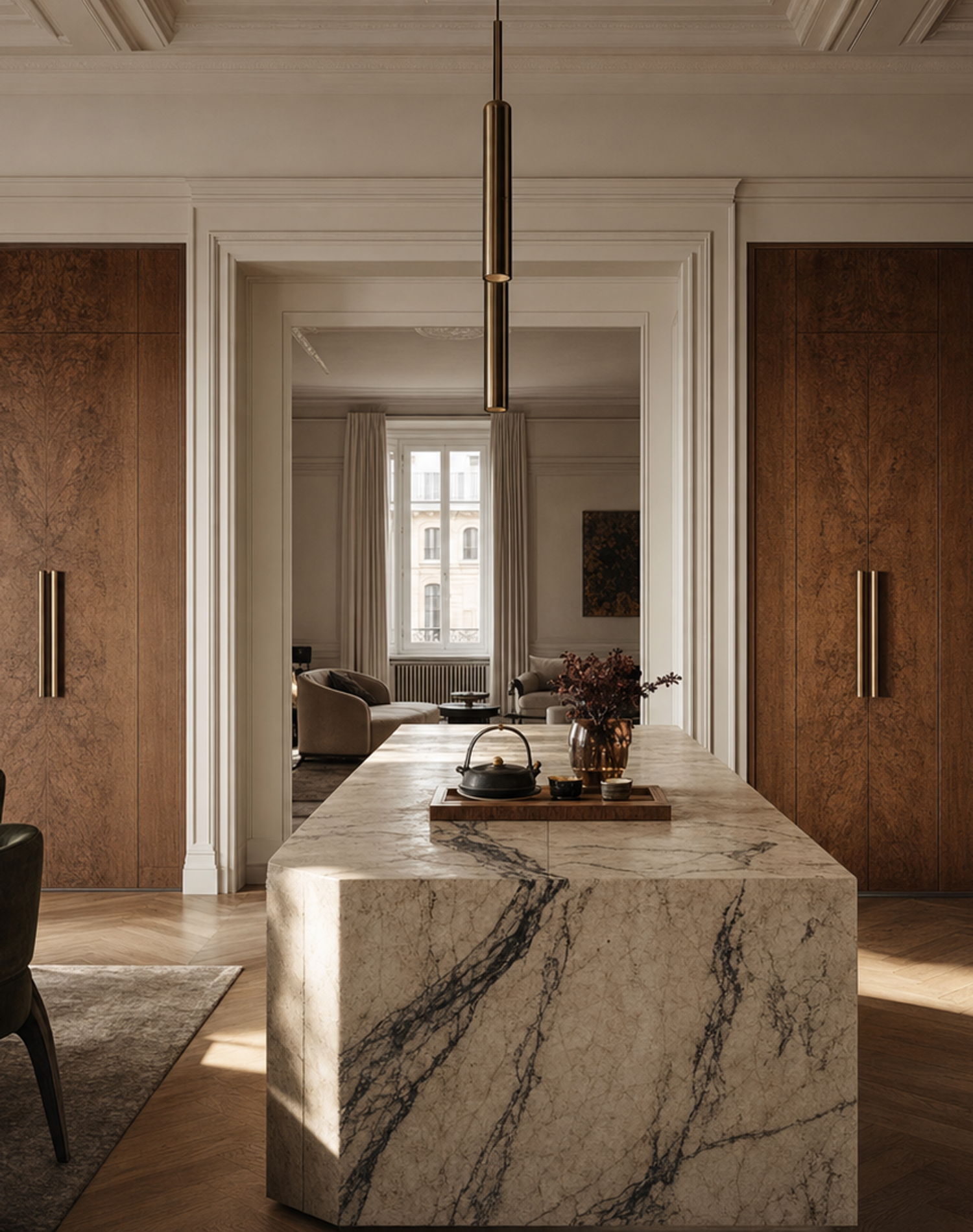 Fadior Silkstone Kitchen Suite with Tambour Tea Pantry Bay — interior room context showing cabinet integration