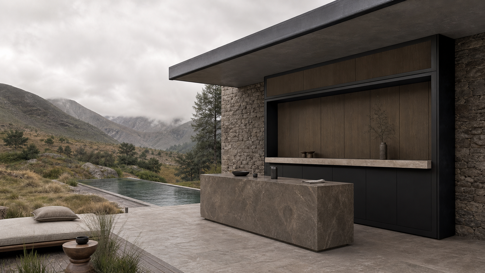Fadior Riviera Kitchen Suite with Sunlit Travertine Pantry Bar — lifestyle setting with natural light and residential styling