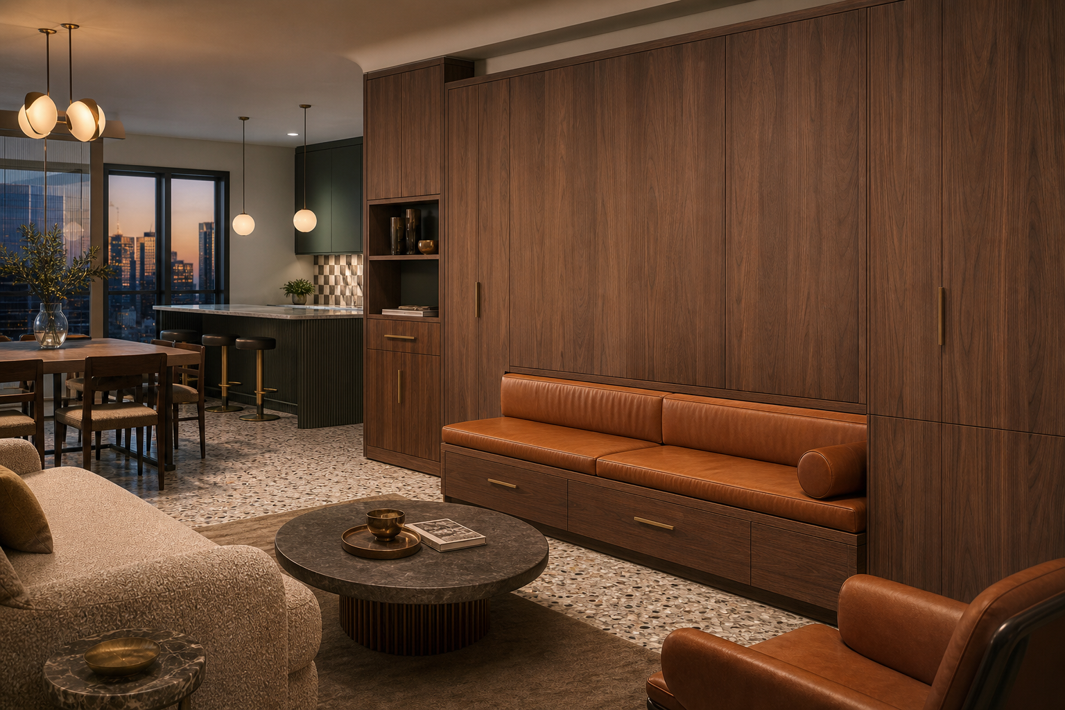 Suite de Sala de Estar Galleria con Banqueta de Escucha Terrazzo perspectiva interior