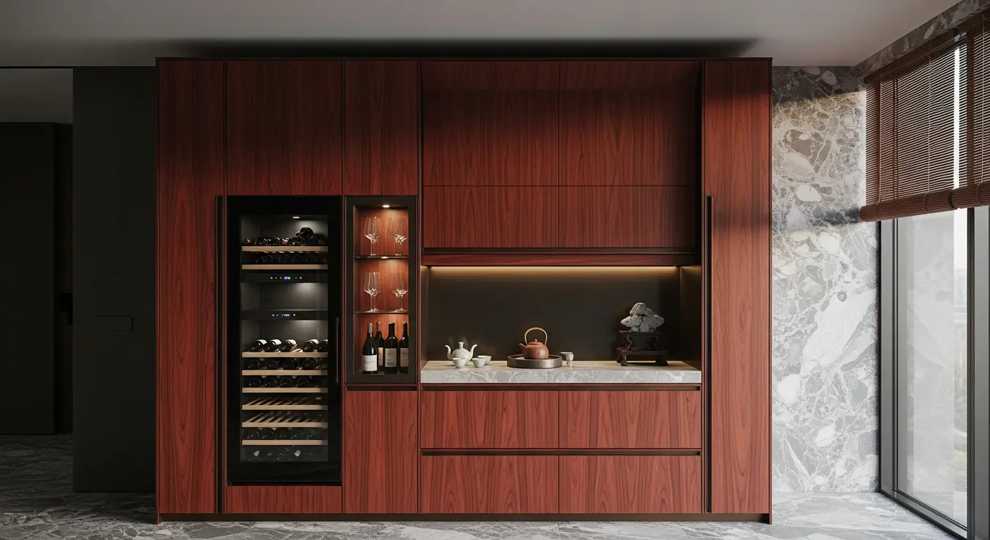 Fadior atelier kitchen with smoked bronze cabinetry and marble island