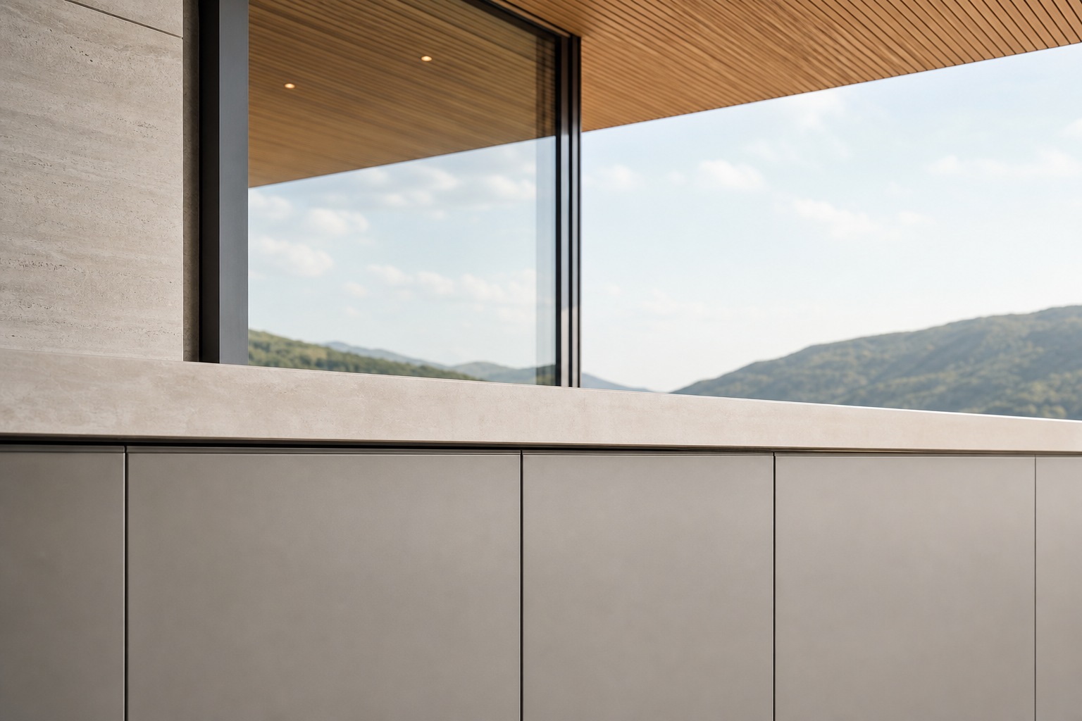 Fadior Aurora Balcony Suite with Porcelain Parapet Console — close-up of stainless steel finish and hardware detail