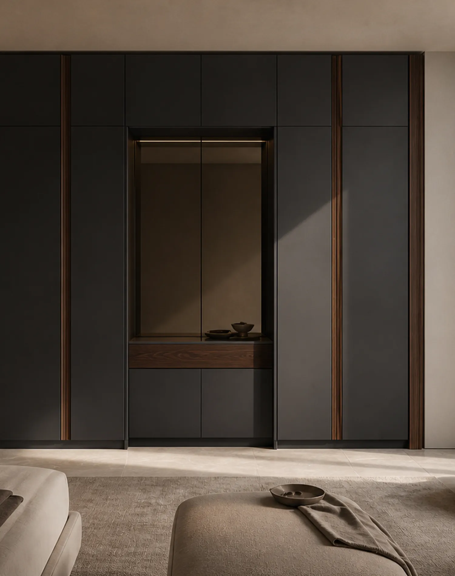 Fadior Onyx Wardrobe Suite with Smoked Mirror Valet Gallery — lifestyle setting with natural light and residential styling