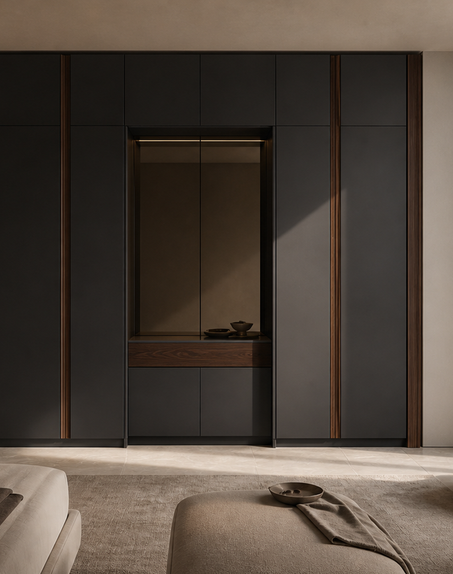 Fadior Onyx Wardrobe Suite with Smoked Mirror Valet Gallery — lifestyle setting with natural light and residential styling