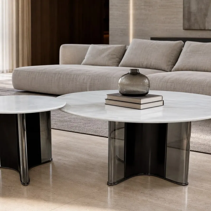 Mirror-Base Marble Table Set