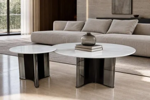 Mirror-Base Marble Table Set