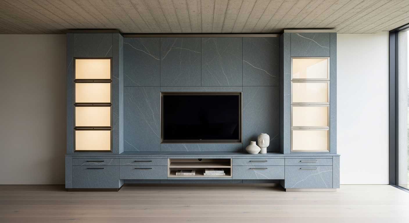 Fadior Essence Media Wall — lifestyle setting with natural light and residential styling