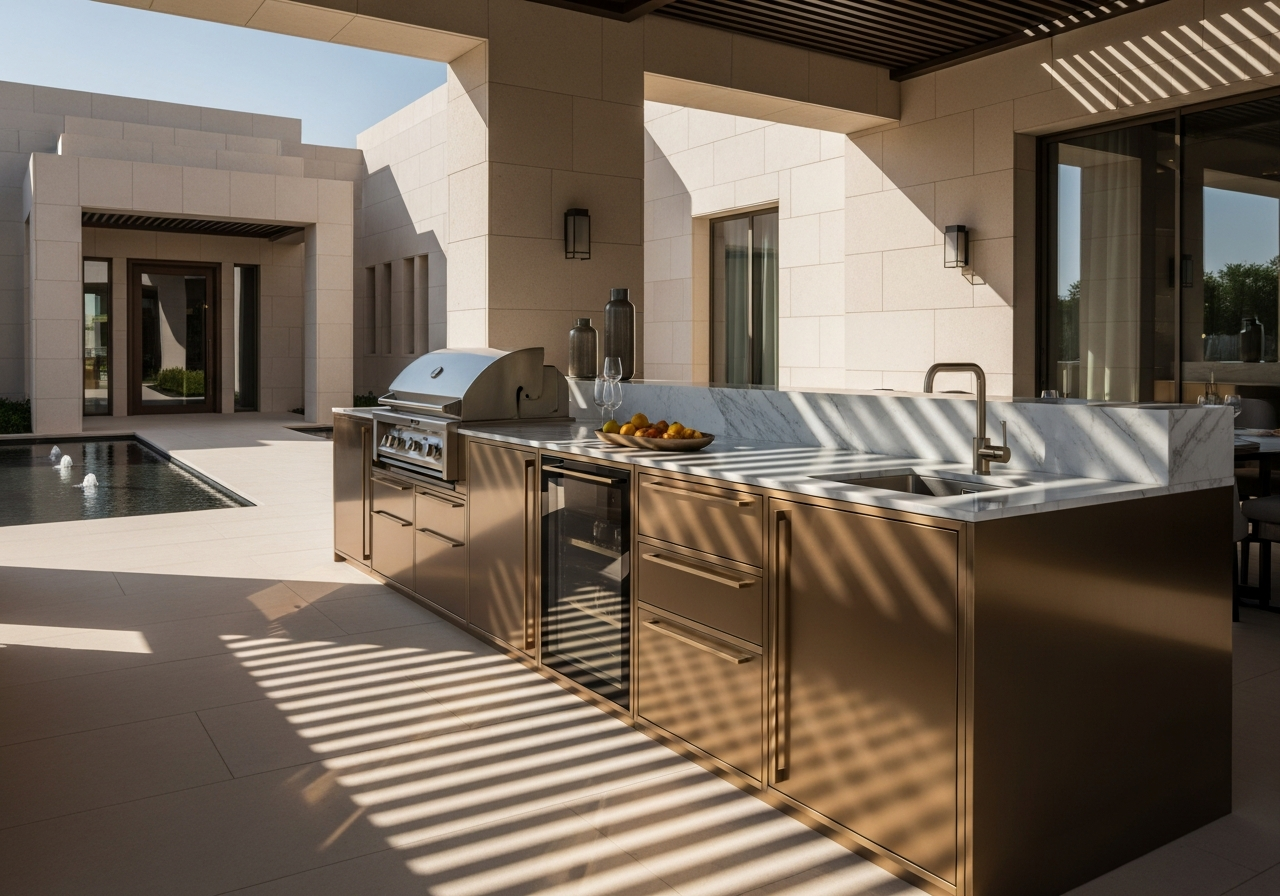 Fadior Dubai Waterfront Villa — outdoor kitchen and terrace setting