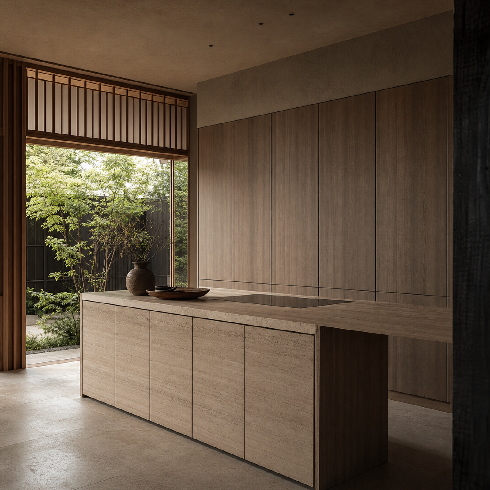 Fadior Silkstone Kitchen Suite with Concealed Induction Workwall — interior room context showing cabinet integration