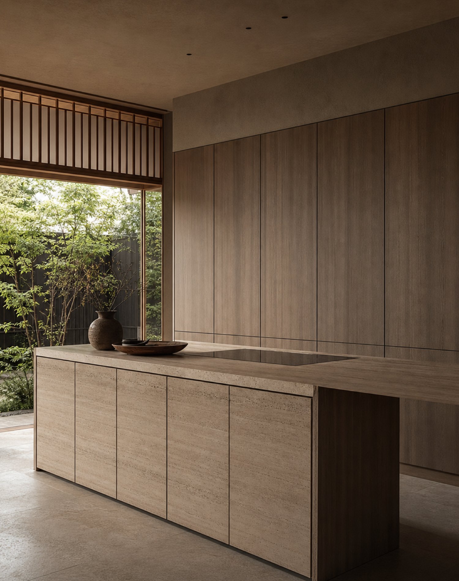 Fadior Silkstone Kitchen Suite with Concealed Induction Workwall — interior room context showing cabinet integration